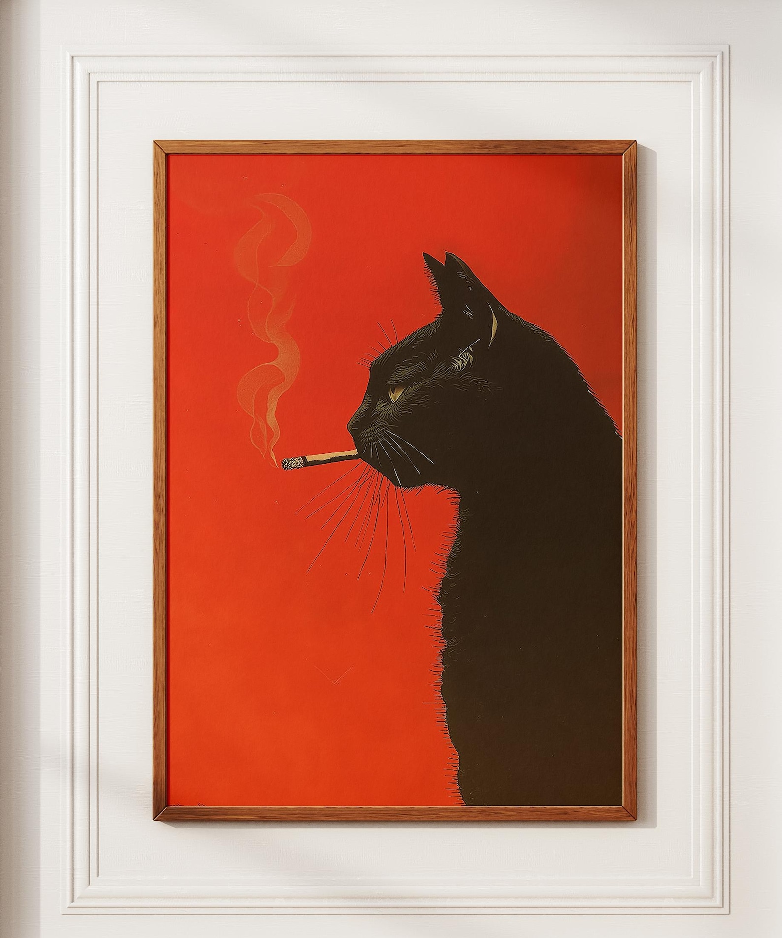 Office Furniture Modern - Vintage-Leinwanddruck mit rauchender schwarzer Katze, rahmenloses