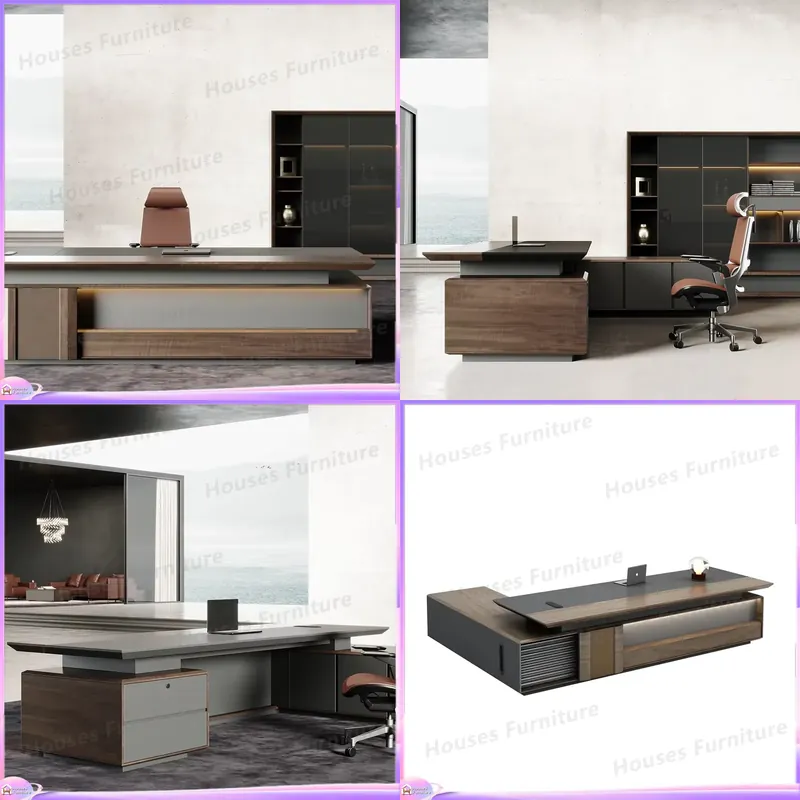 Office Furniture Modern - Luxuriöser Chefschreibtisch aus Massivholz, Braune Büromöbel,