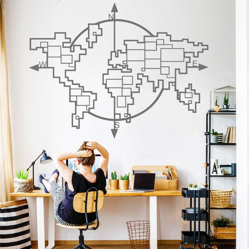 Office Furniture World - Geometrische Weltkarte Kompass Vinyl Wandaufkleber Home