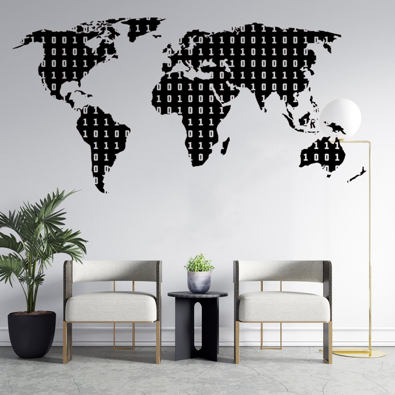 Office Furniture World - Binärer Code-Technologie-Aufkleber, Weltkarte, Büro-Technologie, Vinyl, dekorativer