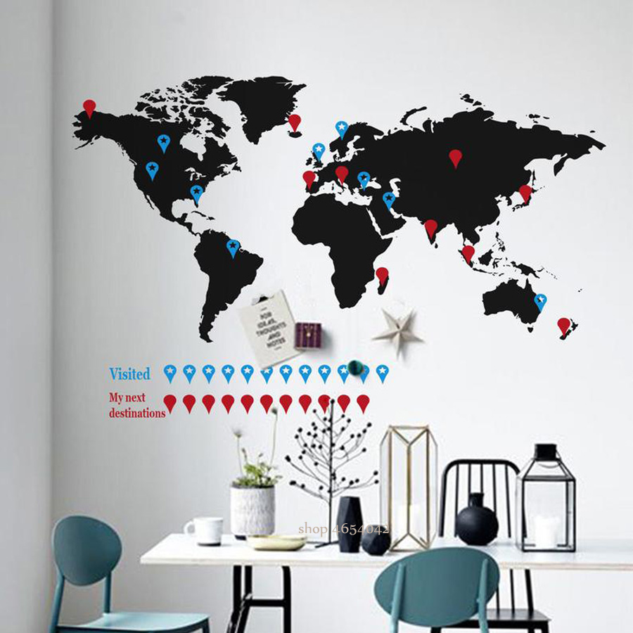 Große Weltkarte Wand Aufkleber – Office Furniture World Bewertung und Preis